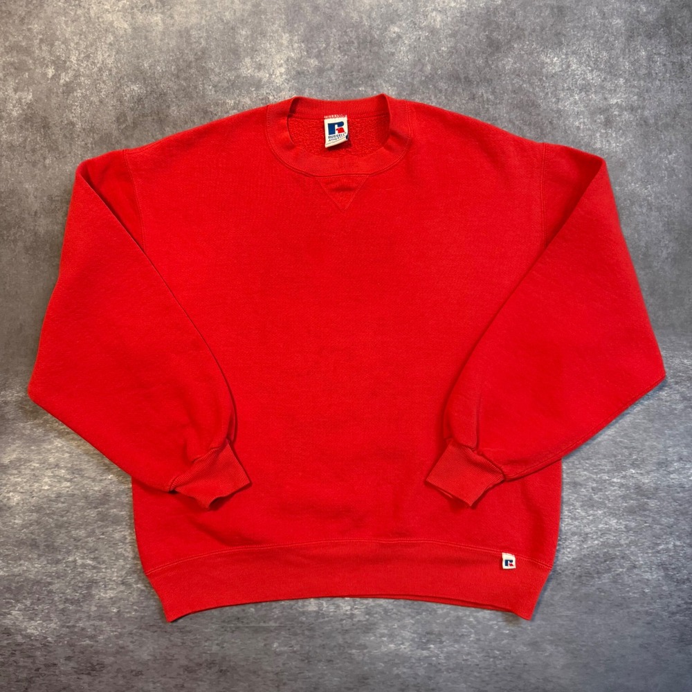Vintage 90s Russell Athletic Red Crewneck Sweatshirt Large‎ L V-Stitch USA Made